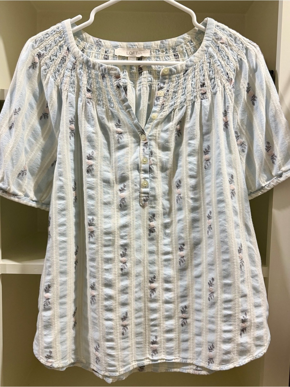 LOFT light-blue and white striped blouse size large